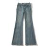 Pantalones acampanados de mezclilla de cintura baja desgastados estilo retro americano 2023 otoño e invierno lavados personalizados de pierna larga alta elasticidad acampanados