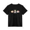 Camiseta Preta de Gola Redonda e Manga Curta para Mulheres, Novo Estilo de Verão Estampa de Urso Cartoon, Rejuvenescedora, Top Casual Versátil
