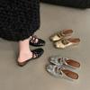 Pantuflas Baotou plateadas con lazo de altura interior para mujer, zapatos de moda para exteriores, sandalias Mary Jane de verano 2025