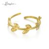 Anillo ajustable con apertura en forma de hoja de oro de 14 quilates, estilo europeo y americano, estilo simple, joyería femenina de acero inoxidable.