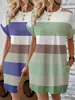 Vestido Casual de Manga Curta Plus Size com Bolsos, Listrado, Moda Europeia e Americana, Transfronteiriço Amazon