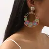 E13542 Brincos de Flor Tecidos em Ráfia Estilo Boêmio, Brincos de Flor Exagerados Dopamina Personalizados Elegantes