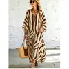 Vestido Largo Holgado de Cuello en V con Estampado de Cebra para Mujer, Estilo Vacacional, Vestido de Playa, Moda Europea Americana, Vestido Largo con Estampado