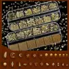Bestseller transfronterizo juego de 12 piezas para decoración de uñas con tachuelas metálicas, cintas de mariposa, flores, cruces, decoraciones metálicas doradas y plateadas para uñas