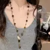 Collar de Hoja con Piedra Ojo de Tigre y Perlas Maillard para Mujer Versátil Europeo y Americano Collar Largo de Lujo Ligero Nicho de Gama Alta para Mujer