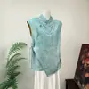Blusa Jacquard Estilo Chinês Novo Zhi Li Pena de Pássaro 26 Novo Modelo de Verão Gola Alta Carcela Assimétrica Manga Raglan Top