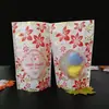 Saco Autoportante Fosco Vermelho Estampado para Embalagem de Lanches Cereais Selado Frutas Secas Flor Chá Composto Fosco com Fecho Ziplock