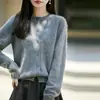 26 Outono Inverno Longo Pelúcia Cardigan Outono Inverno Feminino 100% Lã Gola Redonda Solto Macio Grudando Roupa Exterior Tricô Suéter