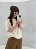 26 Outono Novo Estilo Blusa Estilo Coreano Elegante Seda Caxemira Escovado Cor Sólida Manga Curta Versátil Para Ir ao Trabalho Casual Suéter de Tricô para Mulheres