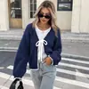 Cárdigan suéter con bloques de color estilo europeo y americano para otoño e invierno, manga larga holgada con diseño de corbata, chaqueta de punto casual para mujer, Amazon