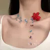 Colar de Flor Dopamina Primavera Nova Menina Brilhante 2025 Choker de Miçangas Azul Corrente Clavicular Acessórios