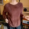 Nuevo suéter de lana pura cepillada de punto suelto, sin costuras, cuello redondo, para mujer, otoño e invierno 2026