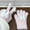 Luvas de Pelúcia Quentes Tricotadas de Cinco Dedos com Gatinho de Strass para Mulheres no Inverno, Versáteis à Prova de Frio e Vento para Ciclismo, Aconchegantes