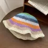 Chapéu de Palha com Proteção Solar para Mulheres, Chapéu de Palha de Praia ao Ar Livre de Verão, Mesmo Estilo que Chapéu de Pescador com Proteção Solar, Chapéu de Praia Dopamina, Chapéu Arco-Íris Reba