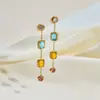 Novos Brincos Longos Assimétricos de Aço Inoxidável Coloridos com Zircônia para Cubos de Açúcar da Nimai Estilo Nicho de Luxo Leve Joias Atacado