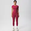 Conjunto deportivo de dos piezas para mujer, pantalones deportivos de tiro alto, ajustados, manga corta, estilo 'scrub' europeo y americano, para yoga