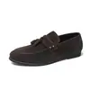 Mocassins de camurça sem cadarço, sapatos masculinos de couro com franja para o dia a dia e negócios, sapatos da moda para boates e cabeleireiros
