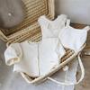 Estilo Coreano para Bebés Niñas Recién Nacidas Bolso Tipo Barco Sombrero Triangular Camiseta ins Chaqueta Estilo Chanel para Bebé Correa Escalada Corta Conjunto de Tres Piezas