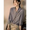 Camisa de Manga Larga con Cuello Puntiagudo, Estilo Japonés, Sencilla, Suave, Cómoda, Doble Capa de Gasa, 100% Algodón, Holgada, Casual, para Mujer