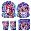 Louças Temáticas de Grupo de Meninas Caçadoras de Demônios Azuis de K-Pop, Pratos de Papel, Copos de Papel, Toalhas de Mesa, Bandeiras, Suprimentos para Decoração de Festa de Aniversário