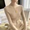 Suéter de Cachemira de Cuello Alto sin Costuras para Otoño e Invierno, Sencillo, Ajustado, de Punto para Mujer, Prenda Base de Lana