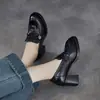 Zapatos de mujer retro de cuero genuino con tacón de bloque metálico Camelia 2026 otoño nuevo mocasines sin cordones zapatos pequeños de cuero
