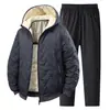 Conjunto de chaqueta y pantalones de algodón con forro de grafeno, ropa de algodón de invierno para hombre, forrado de felpa y engrosado para abrigar, abrigo de algodón para hombre, conjunto de dos piezas