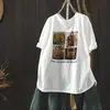 Camiseta de Manga Corta para Mujer 2026 Nuevo Estilo de Verano Hermosa Estampada Casual Holgada Blanca Cuello Redondo Superior Mht
