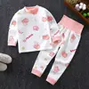 Conjunto de Pantalones de Cintura Alta para Niños que Protegen el Vientre, Estilo Primavera y Otoño, Ropa de Otoño para Bebés, Ropa Interior de Algodón Puro para Niñas, Pijama de Cuello Redondo para Niños