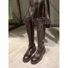 Piel de Vaca Lavada ~ Piel Genuina Botas Retro Negras Combinan con Todo Adelgazantes Tacón Grueso Botas de Jinete Botas para Mujer Botas Altas