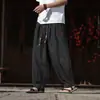 Calça lanterna de seda gelada com bordado, estilo fino, estilo chinês casual, 8X calça larga solta masculina de verão, tamanho G