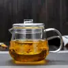 Tetera de Vidrio Resistente al Calor con Boquilla de Presión Tetera Pequeña de Flores con Tapa Filtro Cesta Interior Infusor de Té Juego de Té de Vidrio