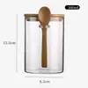 Tarro de Té Transparente de Vidrio de Borosilicato Alto Tarro Sellado para el Hogar con Cuchara Cocina Almacenamiento de Granos Frutas Secas Mixtas