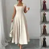Moda feminina europeia e americana transfronteiriça comércio exterior atacado site independente Amazon novo vestido longo elegante com decote quadrado e mangas curtas