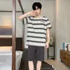 Pijama Masculino Novo, Shorts de Manga Curta para o Verão, Algodão Simples Casual Estilo Fino, Gola Redonda, Pode Ser Usado Fora, Conjunto para Usar em Casa