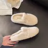 Chinelos Peludos para Mulheres, Novo Estilo Outono e Inverno 2026, Meio Chinelos Fashion de Calçar Rápido para Exterior com Biqueira Fechada, Chinelos de Algodão, Sapatos Peludos