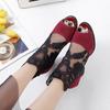 Suministro transfronterizo Amazon ebay venta caliente talla grande malla tacón alto tacón grueso encaje punta abierta zapatos de mujer