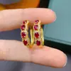 Joyas de tesoro de color directo de fábrica pendientes de plata 925 incrustados con rubí natural para mujer tamaño pequeño anillo incrustado transfronterizo