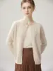 Cachemira rara y exquisita: un cárdigan de punto 100% cachemira pura, suave y cómodo para mujer, con un pequeño estampado de lunares y un diseño calado.