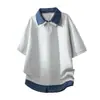 Polo de Marca Tendencia Holgado con Solapa Bloque de Color Falso Dos Piezas Verano 2026 Golden Gun Kf028