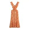 Comercio Exterior Europeo y Americano Verano Nuevo Ropa para Mujer Estilo Vacaciones Sexy Espalda Descubierta Decorativo en Capas Vestido Midi Falda Línea A