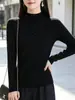Suéter de punto de terciopelo Andy de tres hilos estilo coreano con cuello semi-alto para mujer, nuevo diseño de otoño e invierno, top básico para mujer con media botonadura