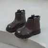 Nuevas botas de cuero para niños estilo coreano, botas para niñas, botines para bebé, botas Martin para niños, zapatos de cuero negros