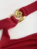 2026 Moda Transfronteriza Europea y Americana Color Sólido Un Hombro Cuello Halter Cintura Adelgazante Falda Plisada Vestido Versátil sin Hombros