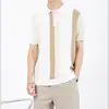 Moda Masculina de Luxo Francesa Camisa Polo Verde com Lapela Masculina Verão Nova Camiseta Masculina de Manga Curta em Blocos de Cor e Listras