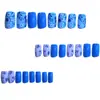Manicura Simple Transfronteriza de 24 Piezas Europea y Americana Fresca Azul Flores Pequeñas y Hojas Rectangulares Medias Uñas Portátiles Venta al por Mayor