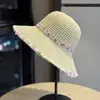 Sombrero de Sol Plegable Versátil, Sombrero de Protección Solar de Estilo Nuevo, Sombrero de Paja con Cuentas de Madera Coloridas Estilo Hyuna, Sombrero de Pescador para Mujer, Sombrero de Playa de Verano
