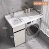 Combinación de gabinete integrado para balcón de lavadora de aluminio grueso tipo panal todo de aluminio, fregadero de lavandería con tabla de lavar y lavabo