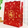 Bolso de Mano Rojo No Tejido con Personaje de Bendición Regalo de Año Nuevo Bolsa de Bendición No Tejida Bolsa de Regalo Espesa para Tabaco y Vino Lista para la Venta