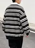 Sudadera retro a rayas de manga larga estilo americano para hombre, nueva colección 2026, corte holgado, efecto adelgazante, jersey casual con cuello polo